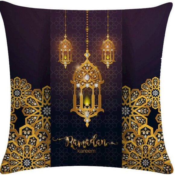 Purple Ramadan Kareem Pillow Covers 18x18 Decorative Linen Pillow Covers - Picture 1 of 3